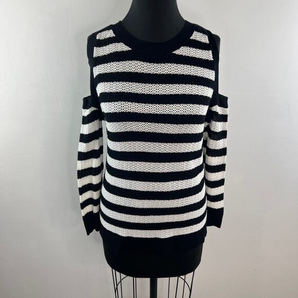 Rag & Bone White Black Sweater Striped Knit Crew Neck Cold Shoulder Sz M Medium - Picture 2 of 10